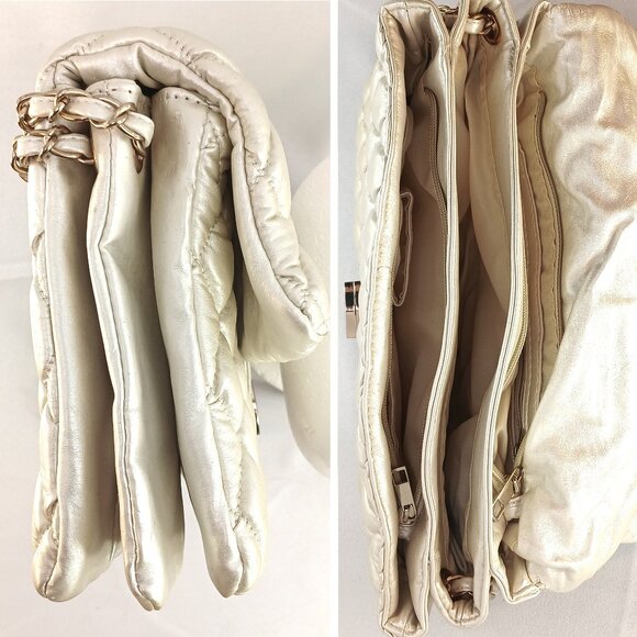 Shoedazzle Champagne Gold Shimmery Metallic Quilted Cross-shoulder Clutch Bag - Picture 4 of 9